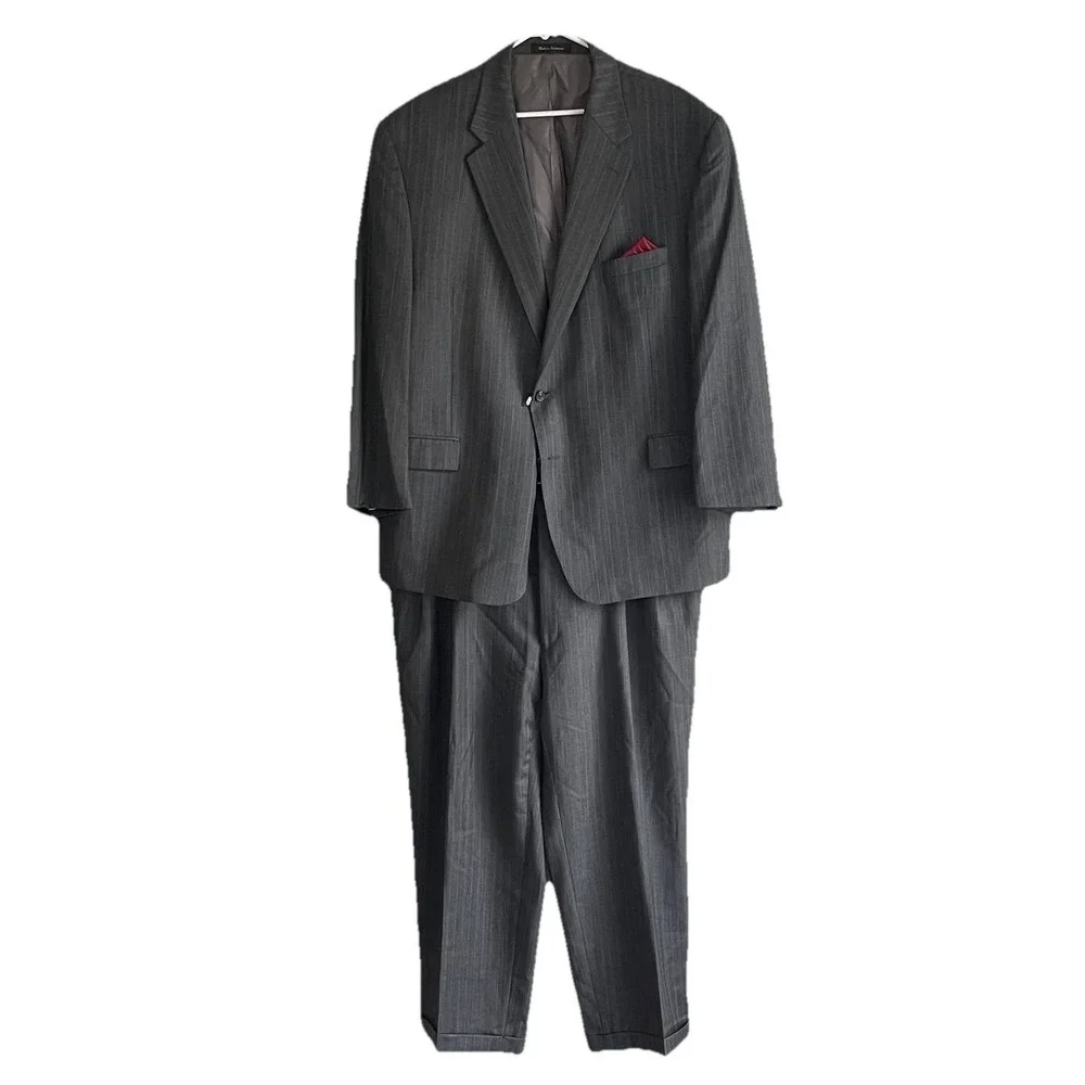 ⁠ Lauren Ralph Lauren Pinstripe Suit Set Wool 40 x 27 52R Old Money Woolmark